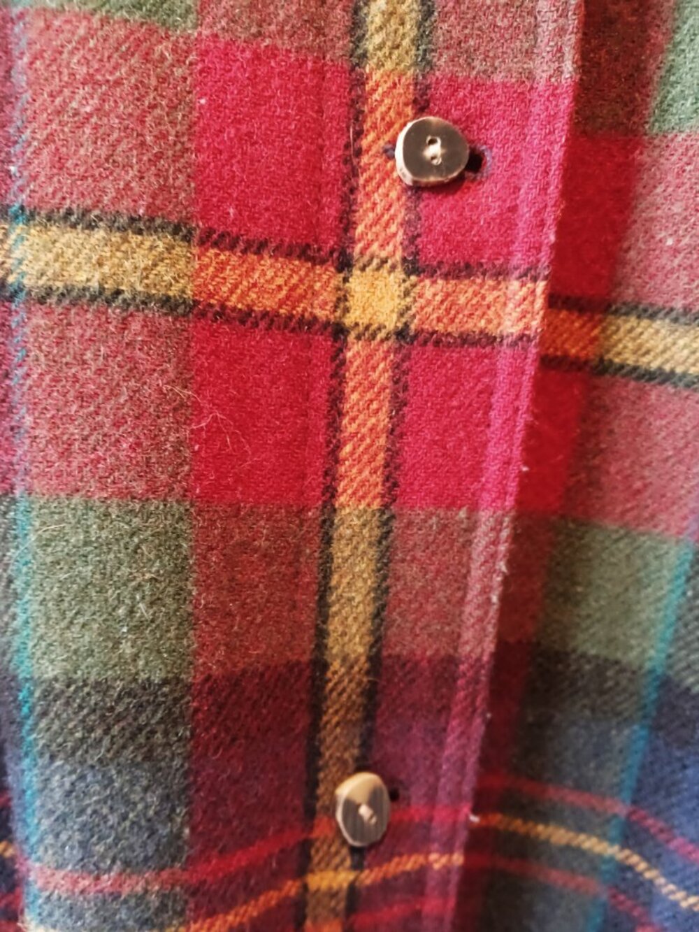 Vintage Eddie Bauer Women's Plaid Wool Fringed Buttoned Coat/Jacket - Picture 5 of 7